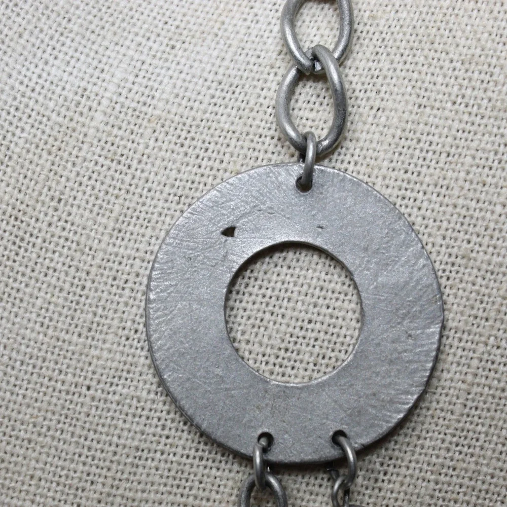 Necklace Layered Mother of Pearl Geometric Silver Tone Boho Modernist Statement